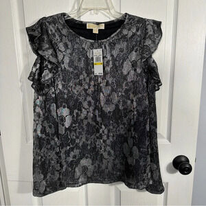NEW with tags, MICHAEL Michael Kors sparkly gray/silver cold-shoulder top, med.